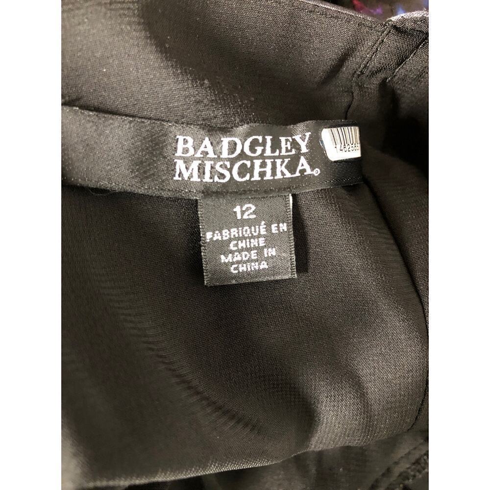 Badgley Mischka Bustier Top Printed Satin Sweetheart Neck Puff Sleeve Black 12 - Picture 7 of 10
